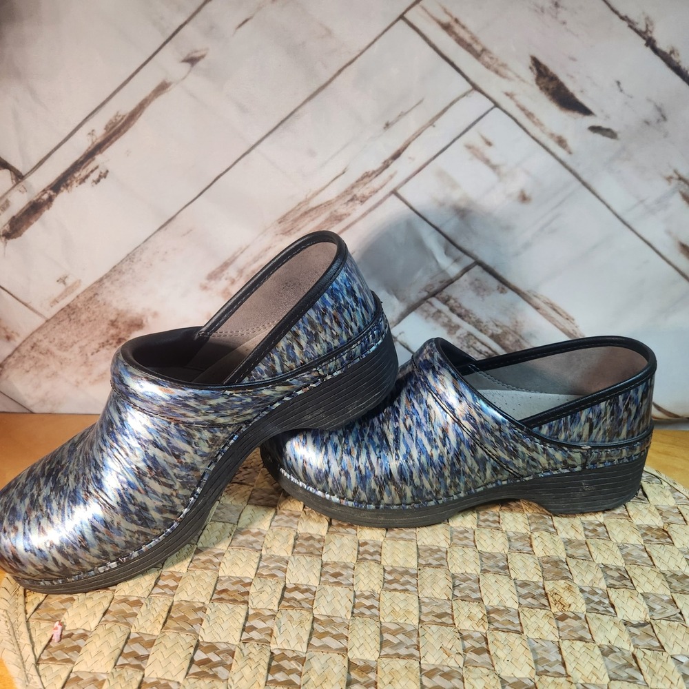 Dansko LT Professional Blue Silver Metalli Clogs Shoes Womens 39 EU 8.5-9 US - Picture 5 of 10